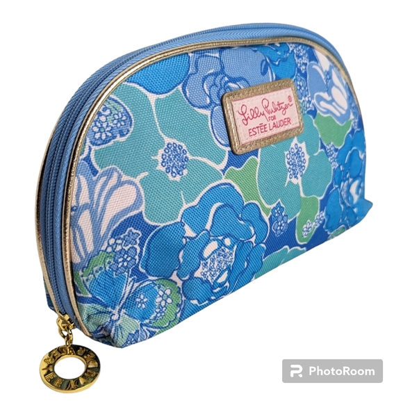 Estee Lauder Lilly Pulitzer For Estee Lauder Blue Floral Cosmetic Bag - Picture 9 of 10